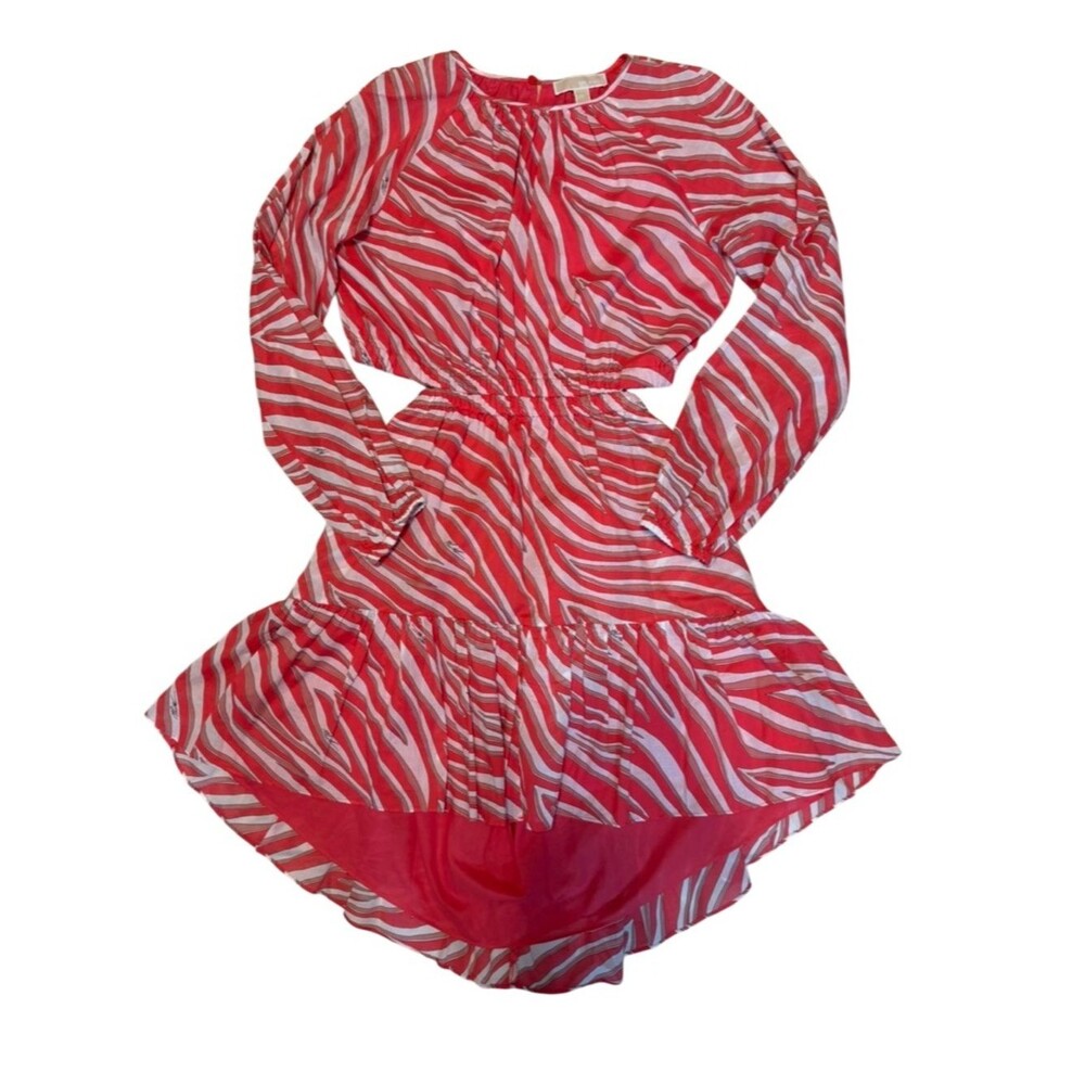 Michael Kors Cotton Lawn Cutout Mini Dress In Zebra Geranium Red/Pink XL - Picture 10 of 13